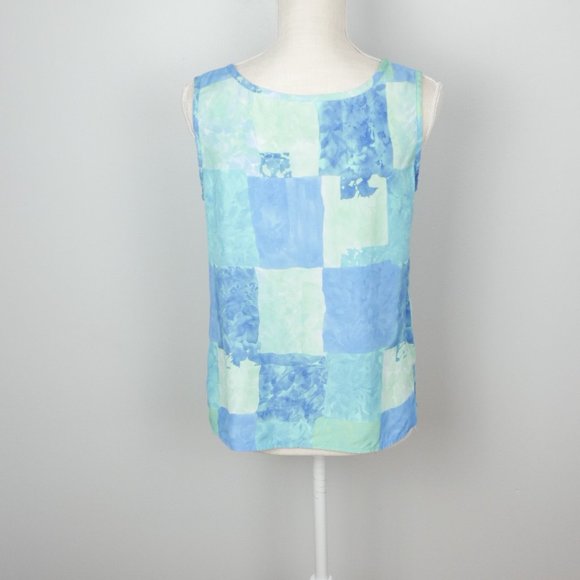 Vintage Y2K Nancy Bolen Light Blue Checkerboard Pattern Patchwork Tank Small - Picture 4 of 9